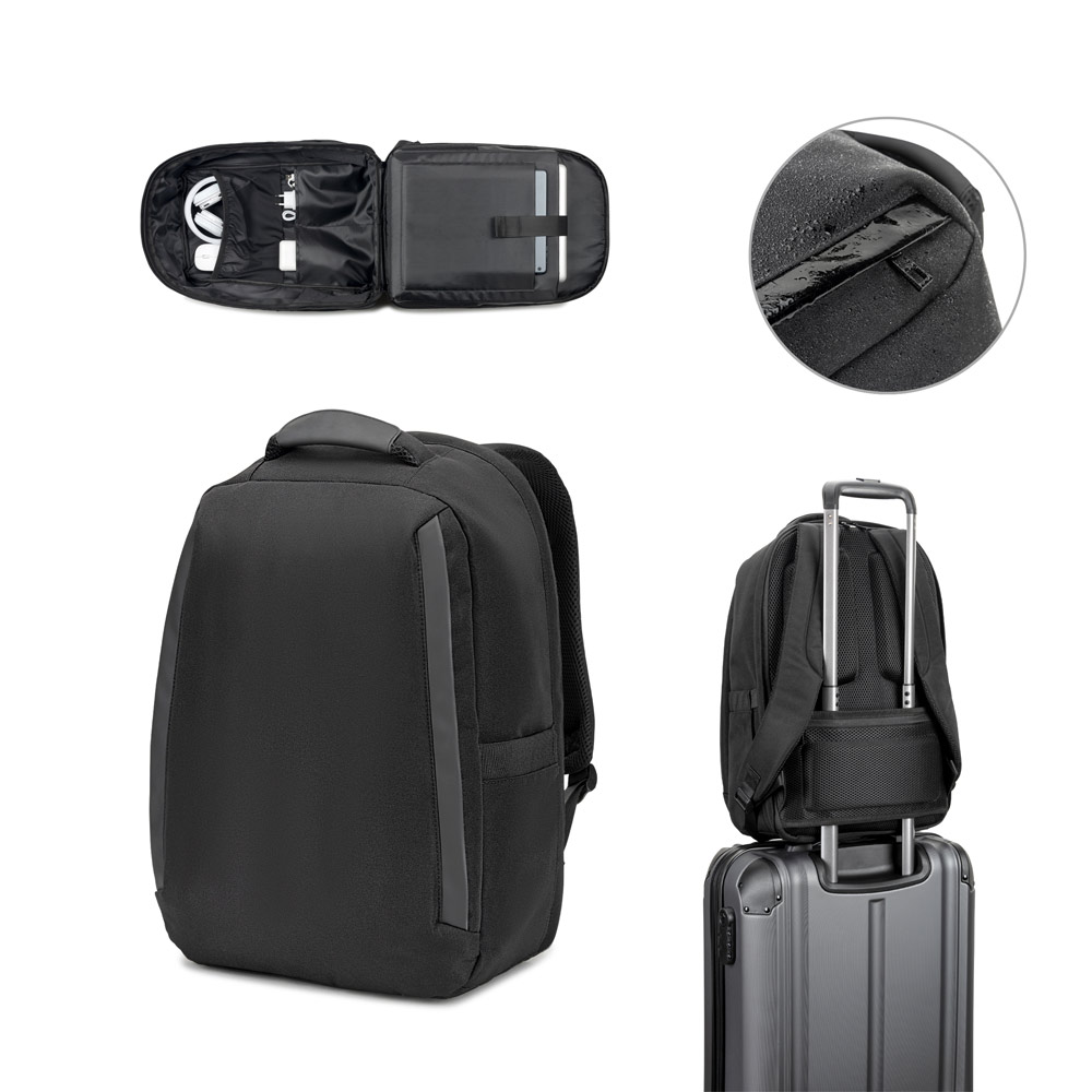 YANGON BPACK. Mochila antirroubo, em poliéster reciclado 600D twill, resistente à água, e bolso para notebook 17'3" 20 L