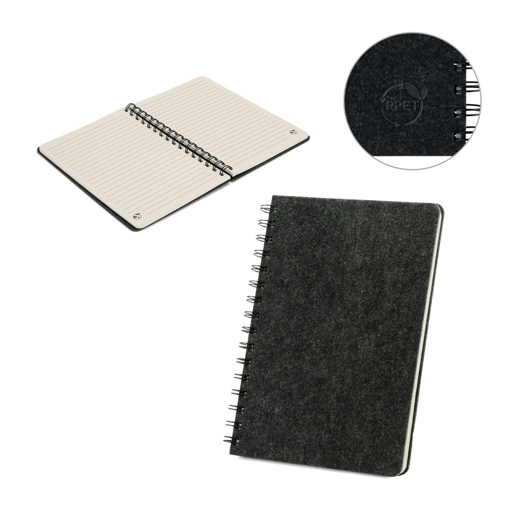 MISHIMA. Caderno A5 de capa semi-rígida em feltro 100% reciclado, com argolas e 160 páginas pautadas
