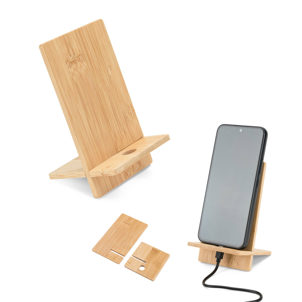 GALEN. Suporte para celular em bambu, desmontável em duas partes