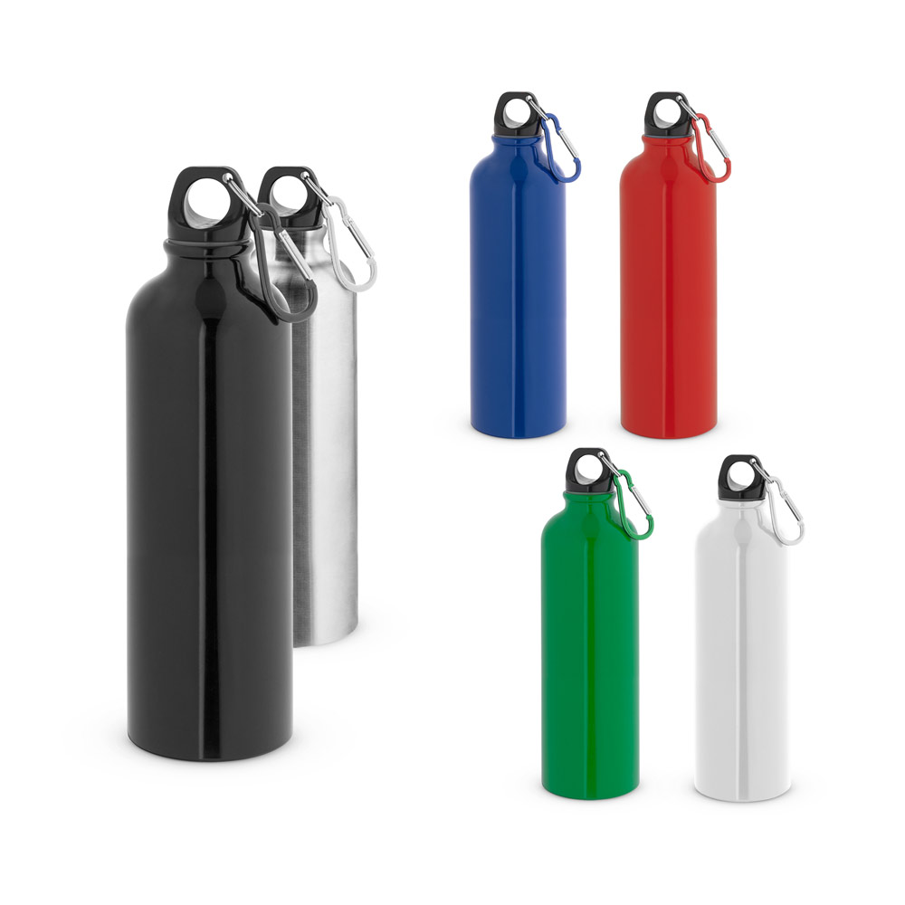 KARSTEN L. Squeeze esportiva em aço inox de parede simples com mosquetão 790 mL