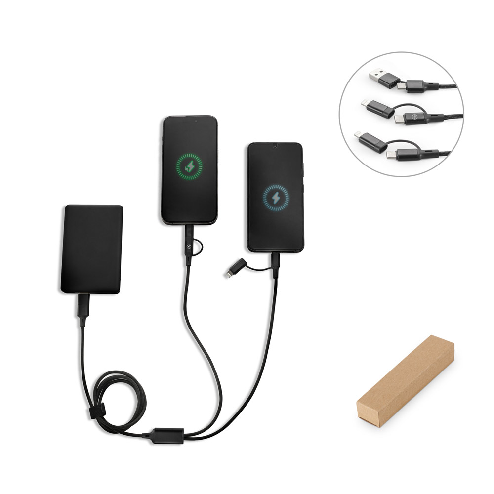 BERTOZZI. Cabo USB super-rápido 6 em 1 em alumínio 20% reciclado e PET 4% reciclado, permitindo a tranferência de dados